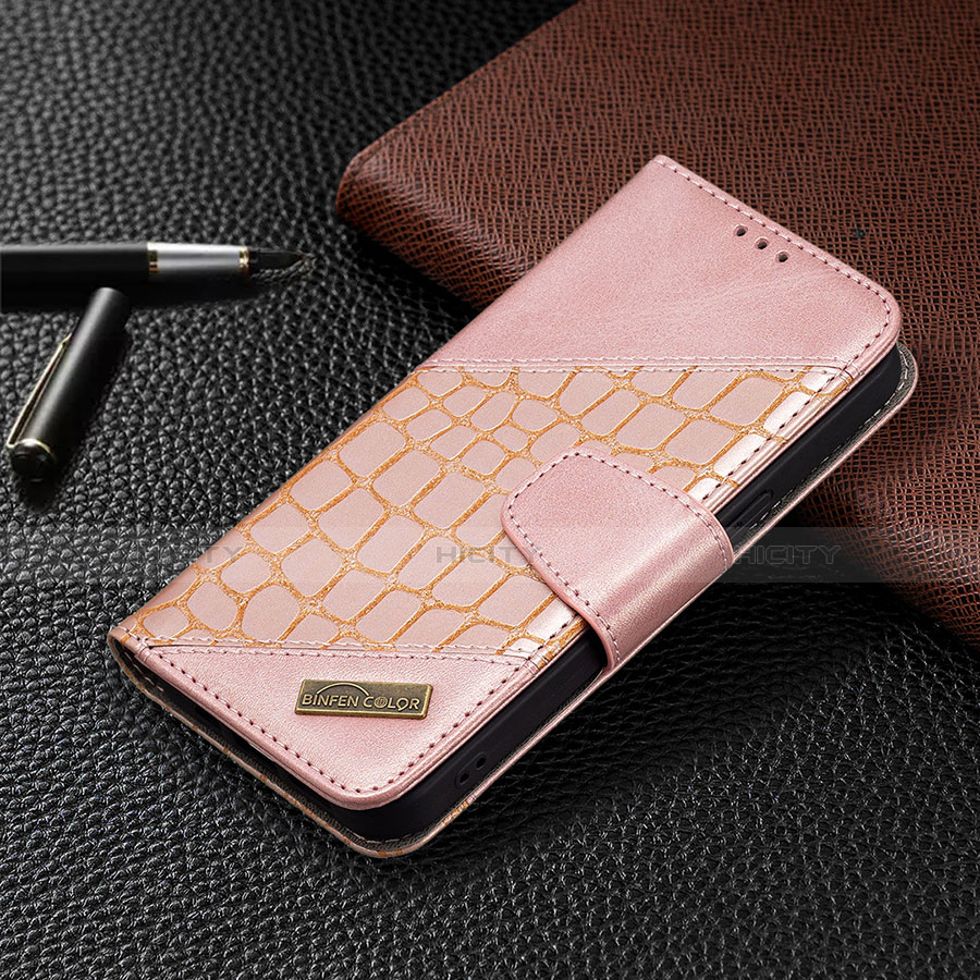 Handytasche Stand Schutzhülle Flip Leder Hülle Modisch Muster L05 für Apple iPhone 13 Pro Max Rosegold