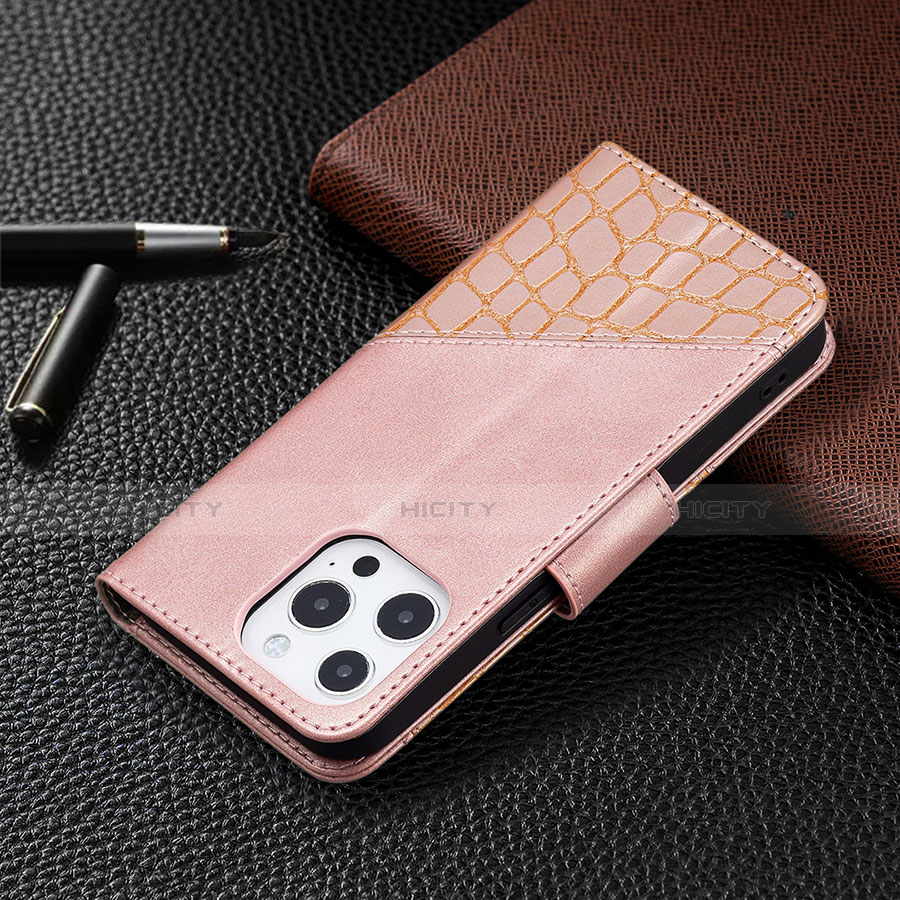 Handytasche Stand Schutzhülle Flip Leder Hülle Modisch Muster L05 für Apple iPhone 13 Pro Max Rosegold