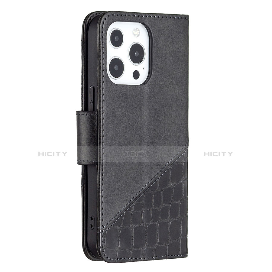 Handytasche Stand Schutzhülle Flip Leder Hülle Modisch Muster L05 für Apple iPhone 13 Pro Max Schwarz