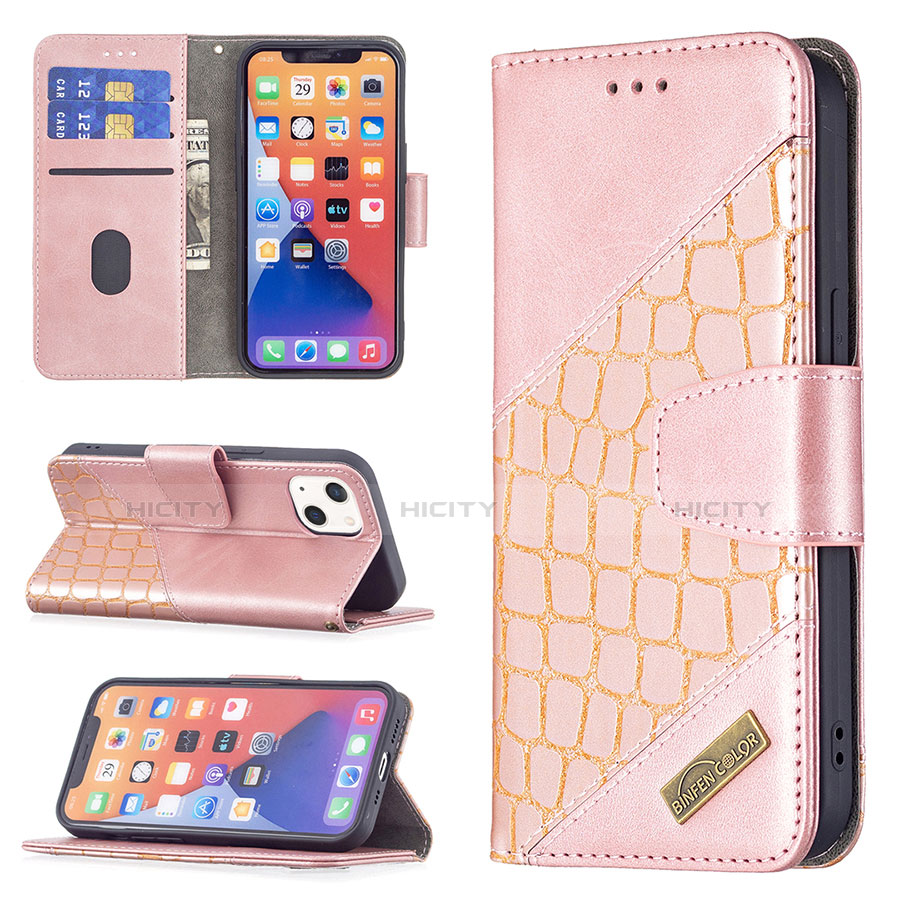 Handytasche Stand Schutzhülle Flip Leder Hülle Modisch Muster L05 für Apple iPhone 13 Rosegold