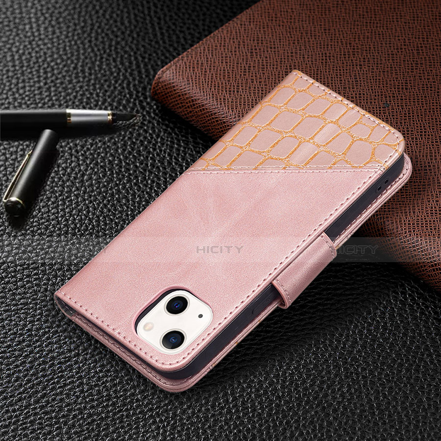 Handytasche Stand Schutzhülle Flip Leder Hülle Modisch Muster L05 für Apple iPhone 13 Rosegold