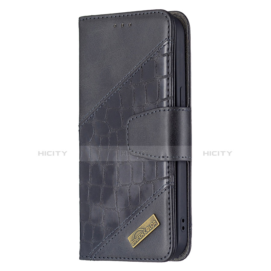 Handytasche Stand Schutzhülle Flip Leder Hülle Modisch Muster L05 für Apple iPhone 13 Schwarz groß