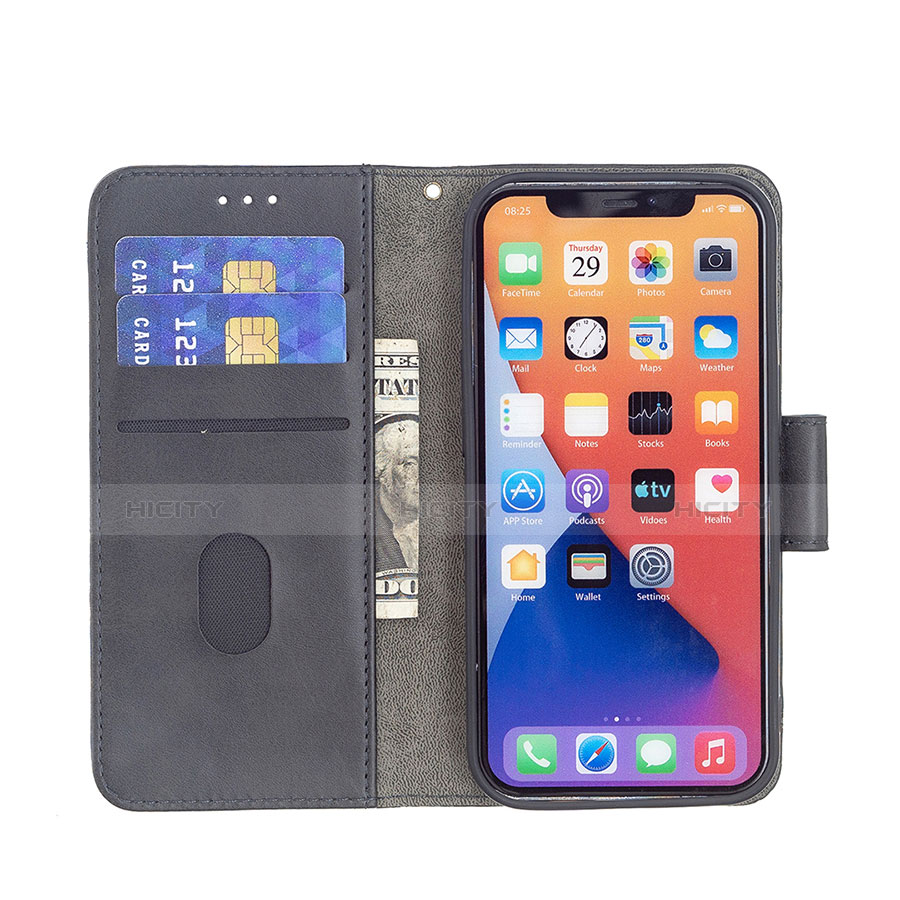 Handytasche Stand Schutzhülle Flip Leder Hülle Modisch Muster L05 für Apple iPhone 13 Schwarz groß