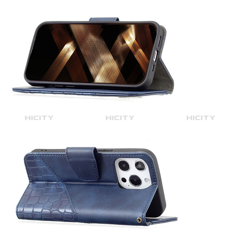 Handytasche Stand Schutzhülle Flip Leder Hülle Modisch Muster L05 für Apple iPhone 14 Pro Blau