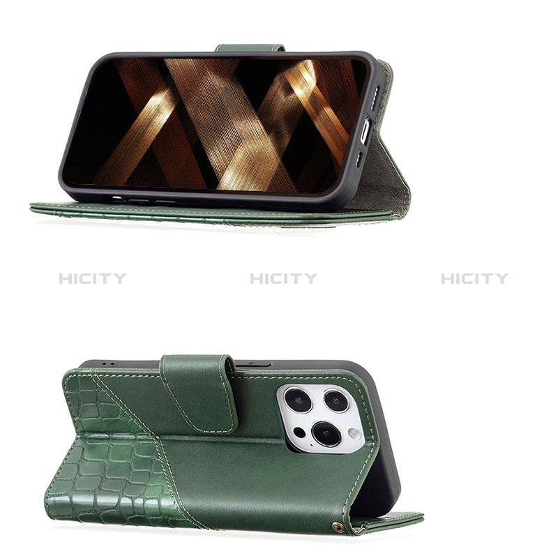 Handytasche Stand Schutzhülle Flip Leder Hülle Modisch Muster L05 für Apple iPhone 14 Pro Grün groß