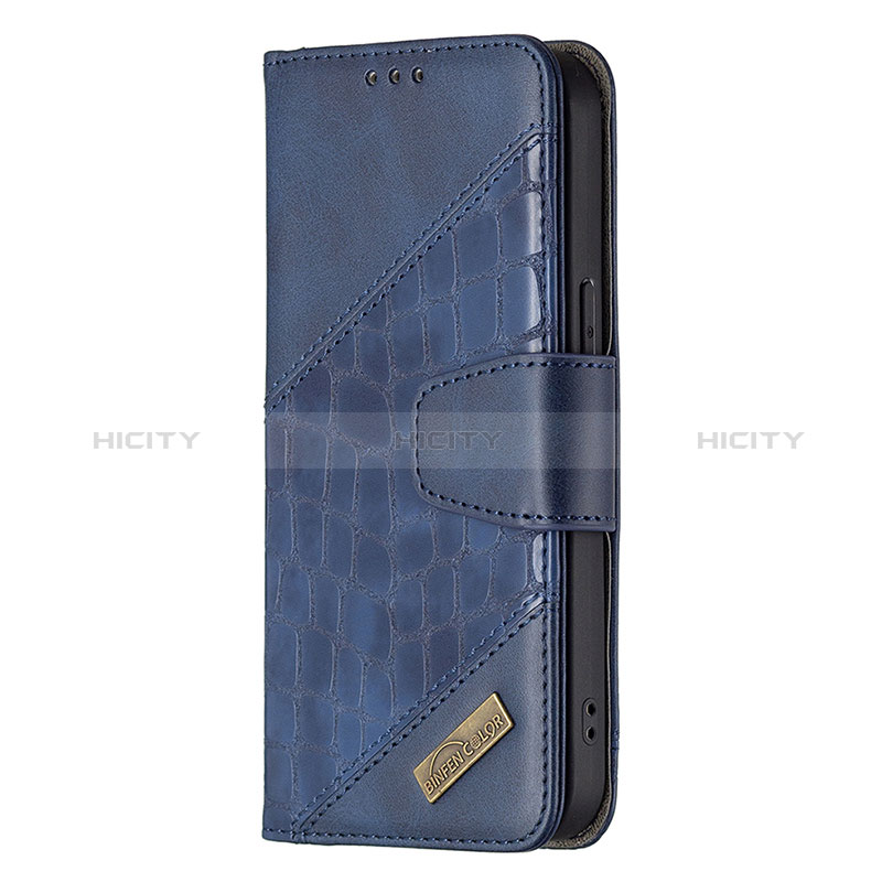 Handytasche Stand Schutzhülle Flip Leder Hülle Modisch Muster L05 für Apple iPhone 14 Pro Max Blau