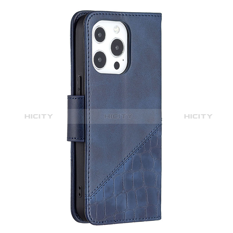 Handytasche Stand Schutzhülle Flip Leder Hülle Modisch Muster L05 für Apple iPhone 14 Pro Max Blau