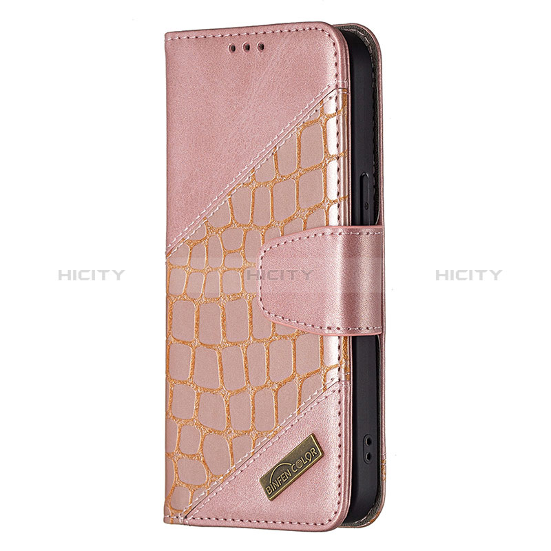 Handytasche Stand Schutzhülle Flip Leder Hülle Modisch Muster L05 für Apple iPhone 14 Pro Max Rosegold