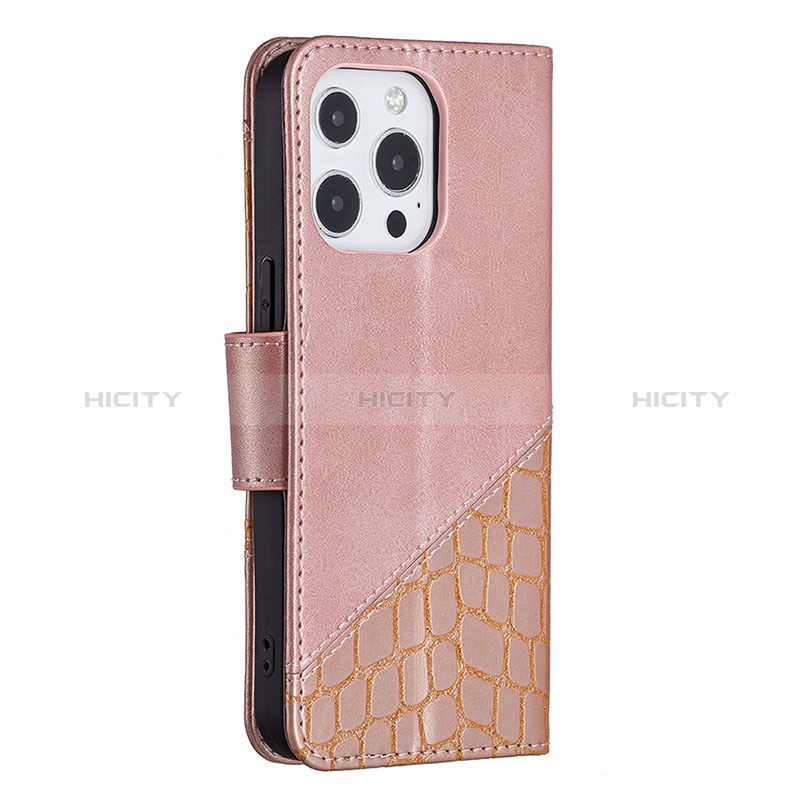 Handytasche Stand Schutzhülle Flip Leder Hülle Modisch Muster L05 für Apple iPhone 14 Pro Max Rosegold