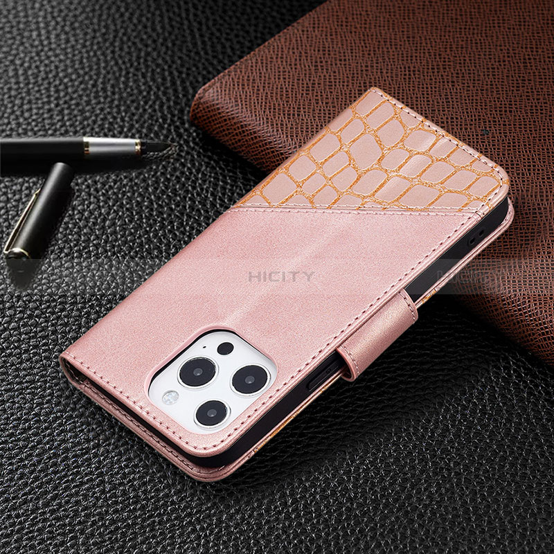 Handytasche Stand Schutzhülle Flip Leder Hülle Modisch Muster L05 für Apple iPhone 14 Pro Rosegold