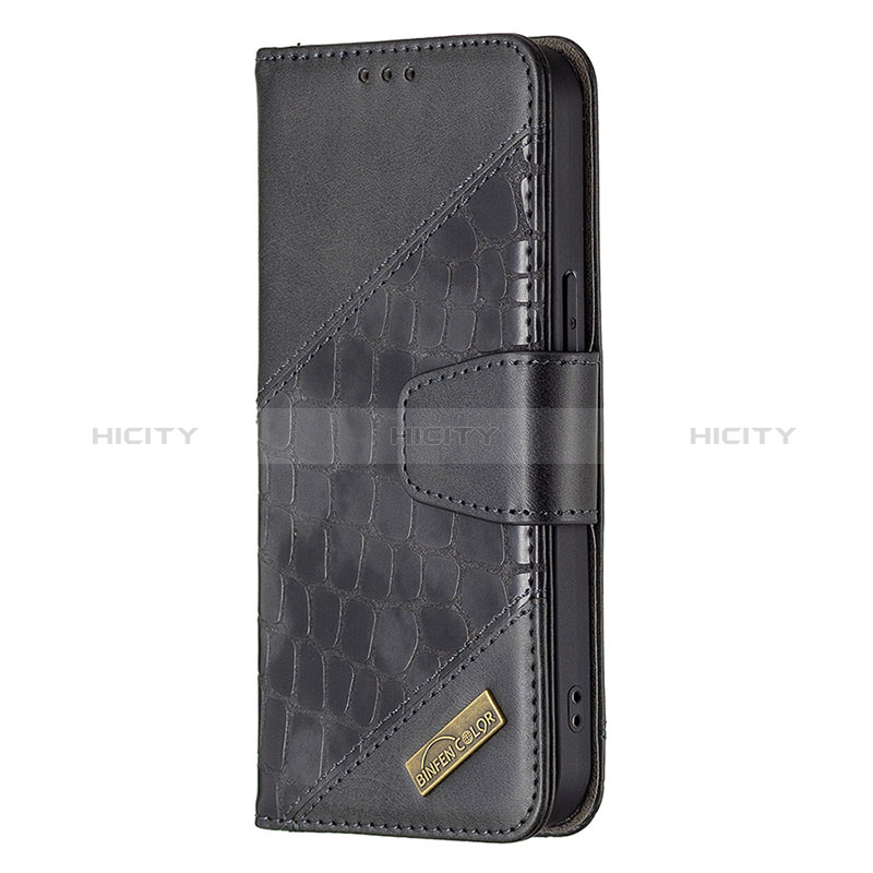 Handytasche Stand Schutzhülle Flip Leder Hülle Modisch Muster L05 für Apple iPhone 14 Pro Schwarz