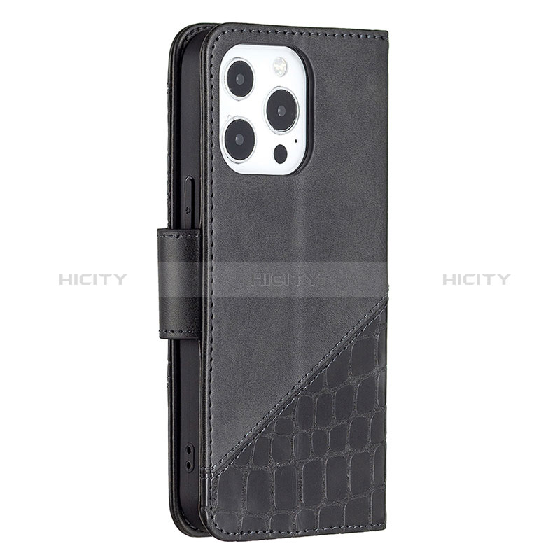 Handytasche Stand Schutzhülle Flip Leder Hülle Modisch Muster L05 für Apple iPhone 14 Pro Schwarz