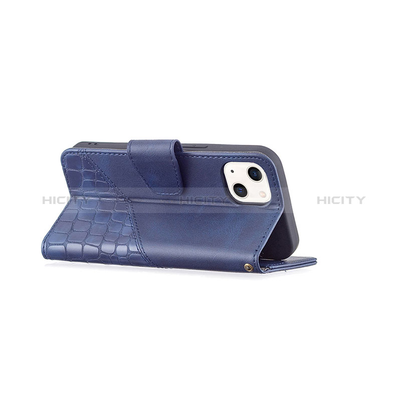 Handytasche Stand Schutzhülle Flip Leder Hülle Modisch Muster L05 für Apple iPhone 15 Blau