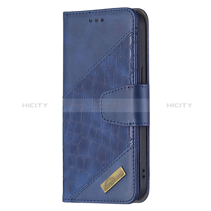 Handytasche Stand Schutzhülle Flip Leder Hülle Modisch Muster L05 für Apple iPhone 15 Blau