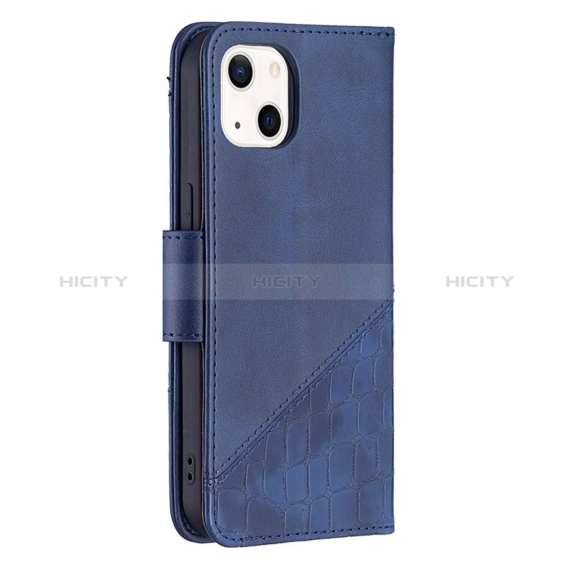 Handytasche Stand Schutzhülle Flip Leder Hülle Modisch Muster L05 für Apple iPhone 15 Blau