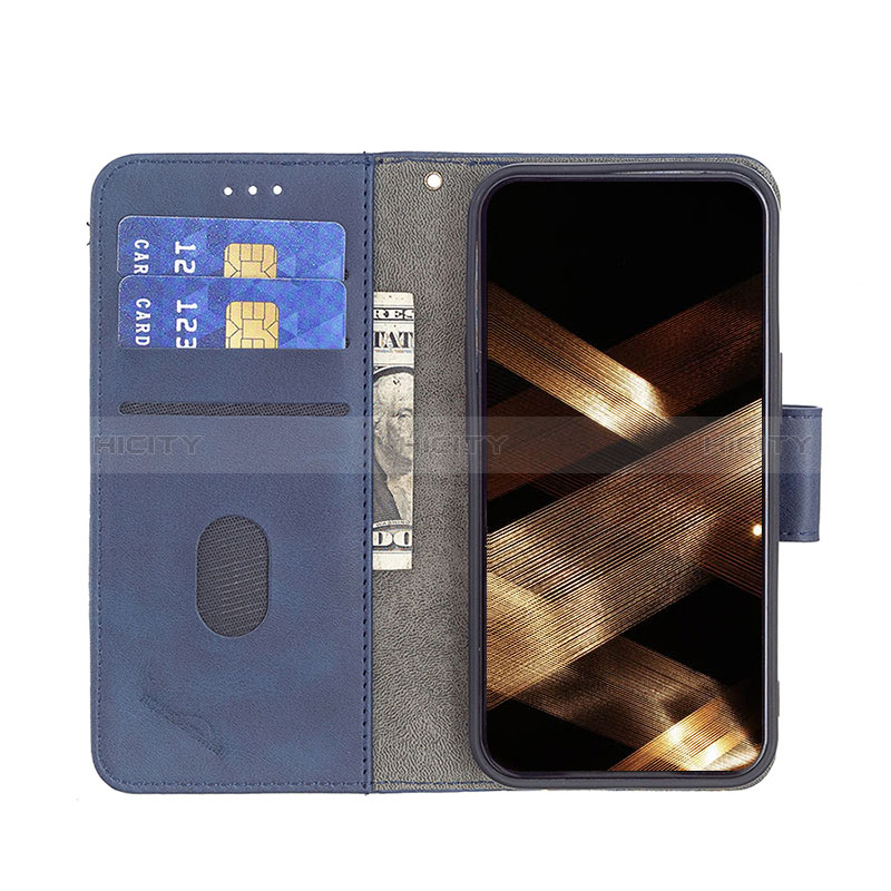 Handytasche Stand Schutzhülle Flip Leder Hülle Modisch Muster L05 für Apple iPhone 15 Blau