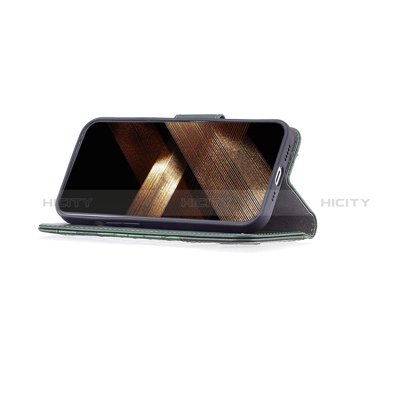 Handytasche Stand Schutzhülle Flip Leder Hülle Modisch Muster L05 für Apple iPhone 15 Grün