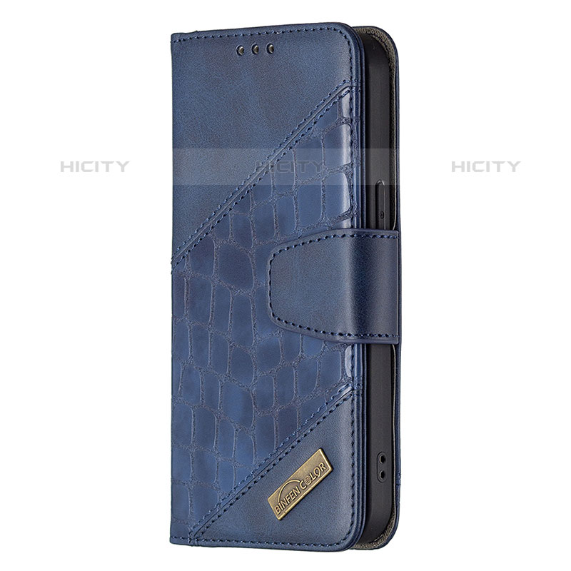 Handytasche Stand Schutzhülle Flip Leder Hülle Modisch Muster L05 für Apple iPhone 15 Pro Blau