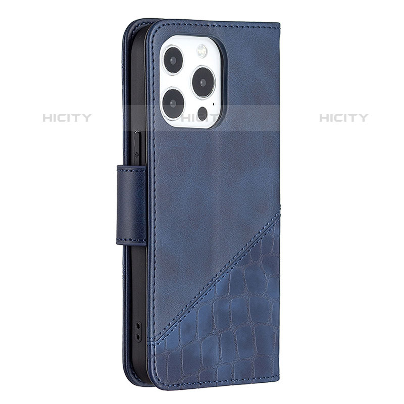 Handytasche Stand Schutzhülle Flip Leder Hülle Modisch Muster L05 für Apple iPhone 15 Pro Blau