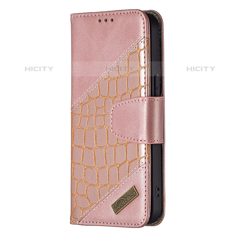 Handytasche Stand Schutzhülle Flip Leder Hülle Modisch Muster L05 für Apple iPhone 15 Pro Rosegold