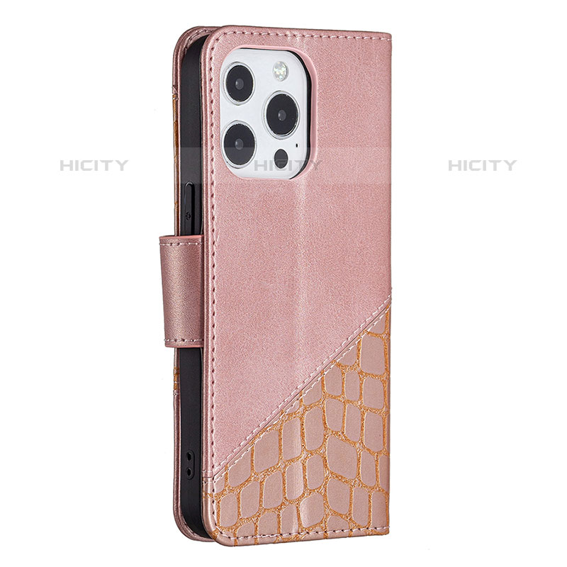 Handytasche Stand Schutzhülle Flip Leder Hülle Modisch Muster L05 für Apple iPhone 15 Pro Rosegold