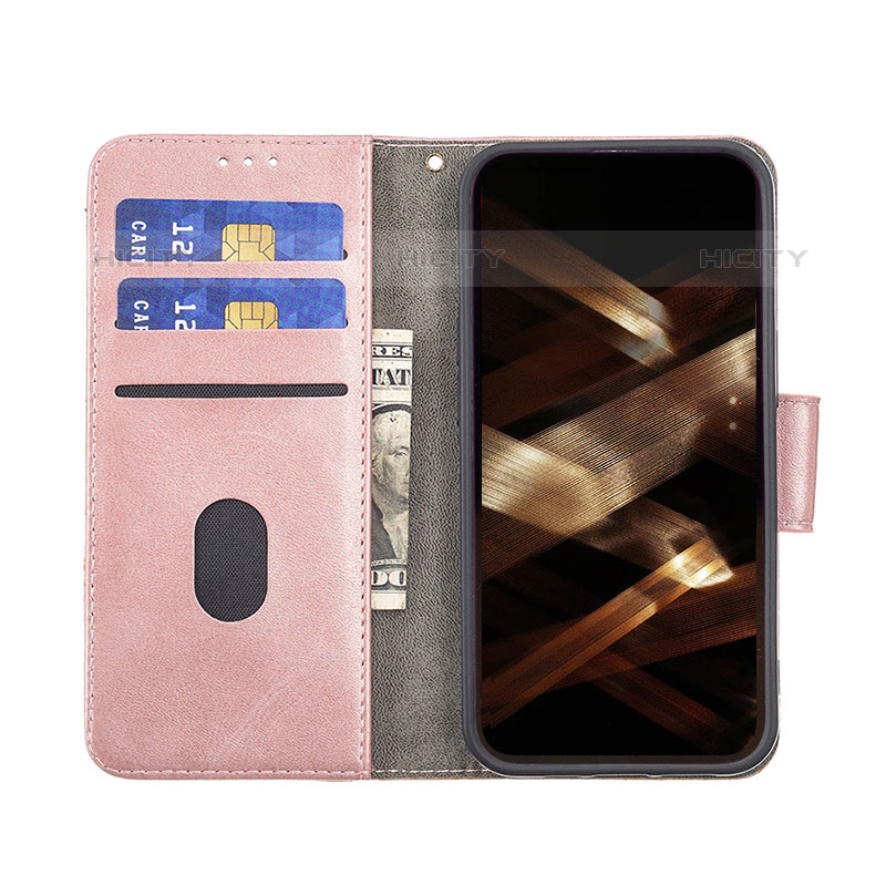 Handytasche Stand Schutzhülle Flip Leder Hülle Modisch Muster L05 für Apple iPhone 15 Pro Rosegold