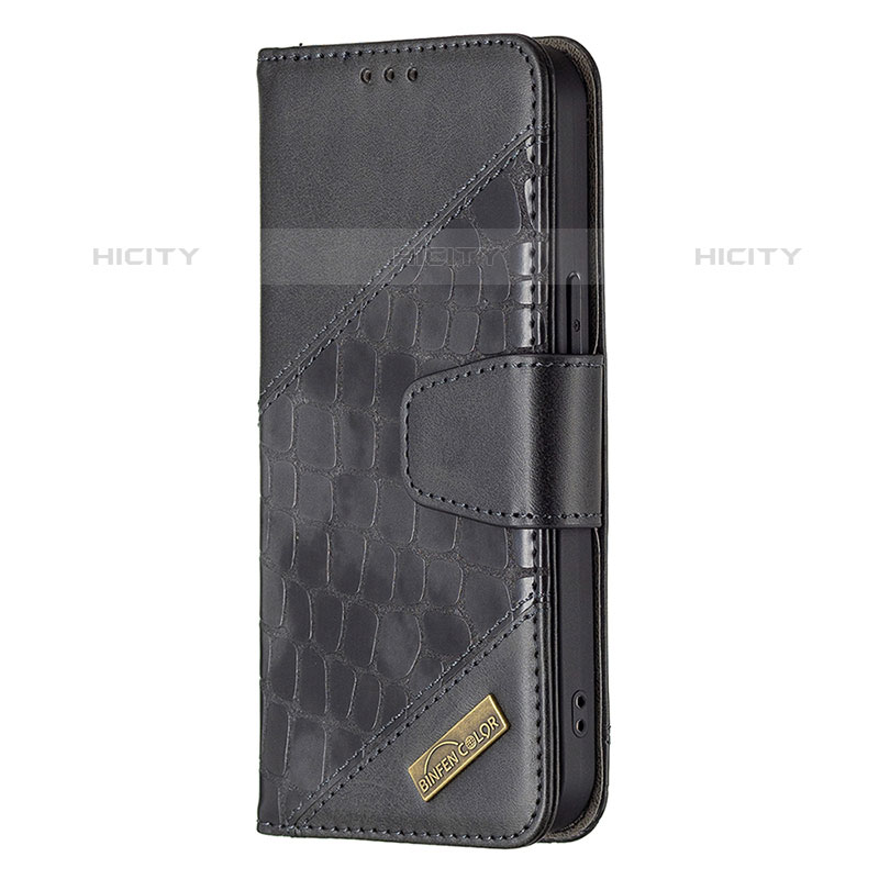 Handytasche Stand Schutzhülle Flip Leder Hülle Modisch Muster L05 für Apple iPhone 15 Pro Schwarz