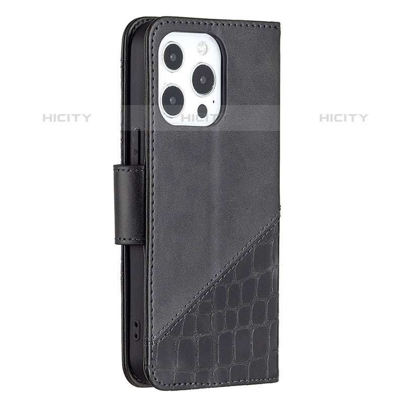 Handytasche Stand Schutzhülle Flip Leder Hülle Modisch Muster L05 für Apple iPhone 15 Pro Schwarz