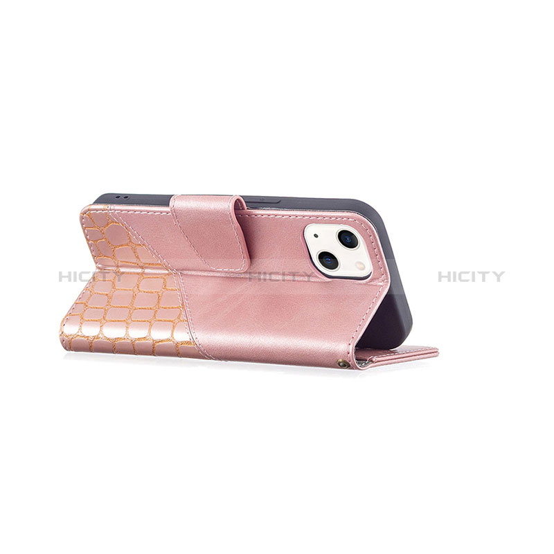 Handytasche Stand Schutzhülle Flip Leder Hülle Modisch Muster L05 für Apple iPhone 15 Rosegold groß