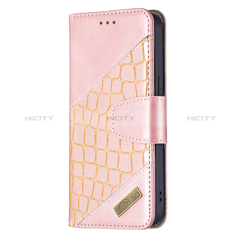 Handytasche Stand Schutzhülle Flip Leder Hülle Modisch Muster L05 für Apple iPhone 15 Rosegold groß