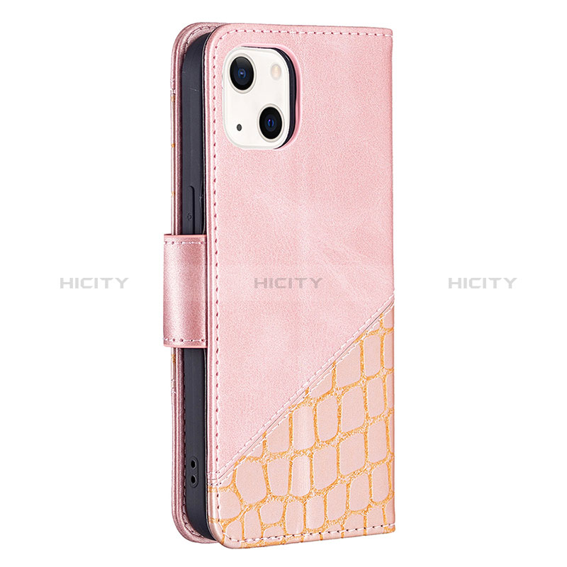 Handytasche Stand Schutzhülle Flip Leder Hülle Modisch Muster L05 für Apple iPhone 15 Rosegold groß