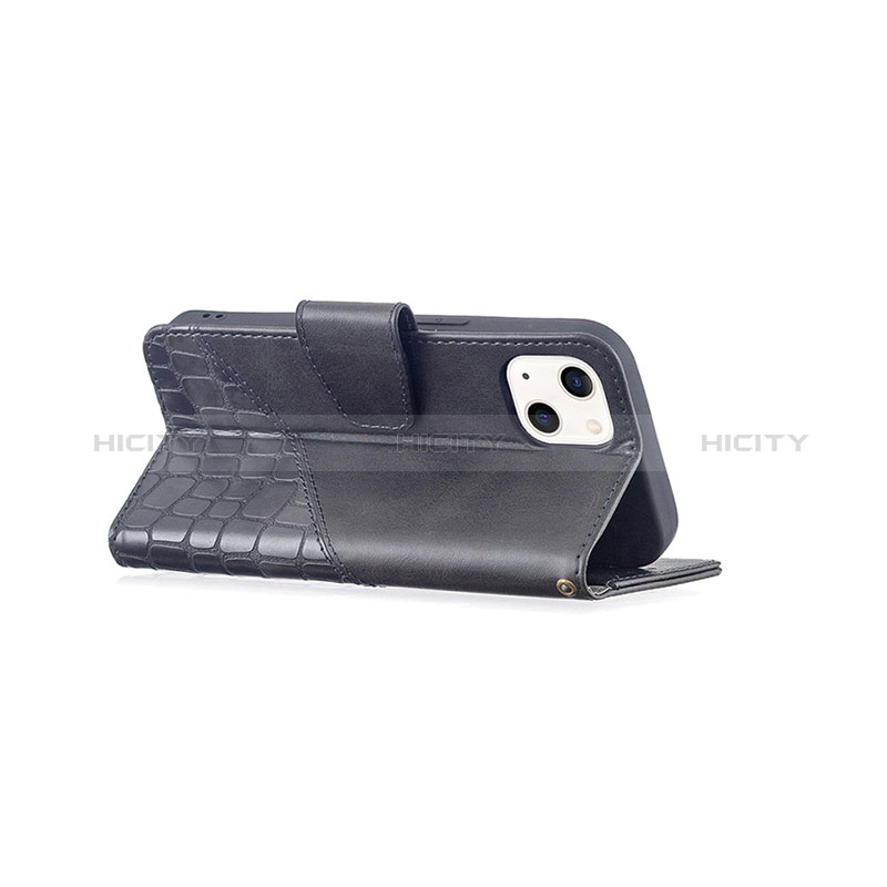 Handytasche Stand Schutzhülle Flip Leder Hülle Modisch Muster L05 für Apple iPhone 15 Schwarz groß