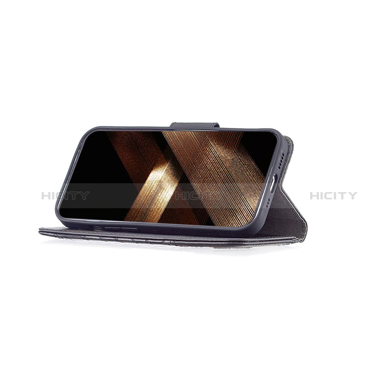 Handytasche Stand Schutzhülle Flip Leder Hülle Modisch Muster L05 für Apple iPhone 15 Schwarz groß