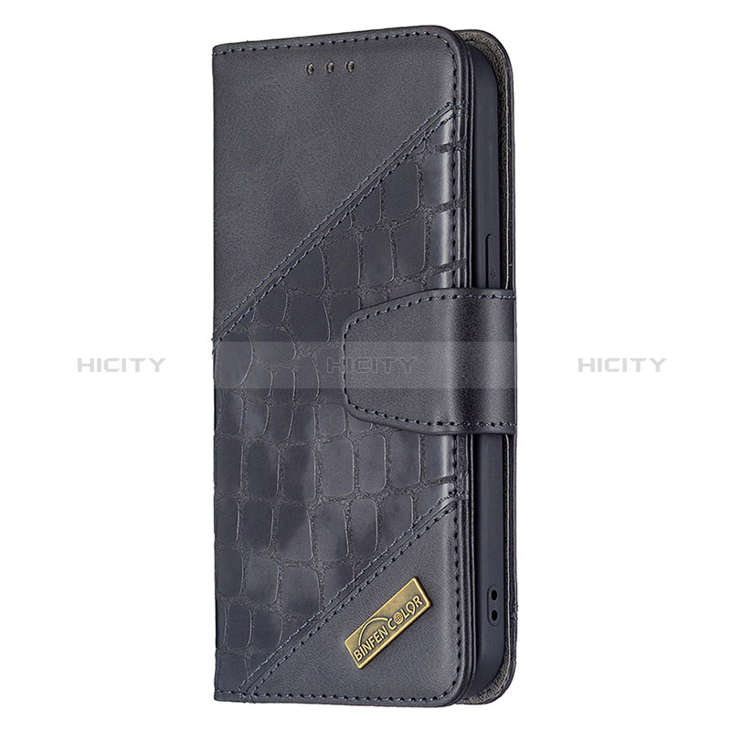 Handytasche Stand Schutzhülle Flip Leder Hülle Modisch Muster L05 für Apple iPhone 15 Schwarz groß