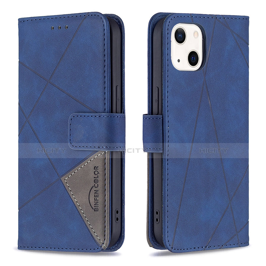 Handytasche Stand Schutzhülle Flip Leder Hülle Modisch Muster L06 für Apple iPhone 13 Blau