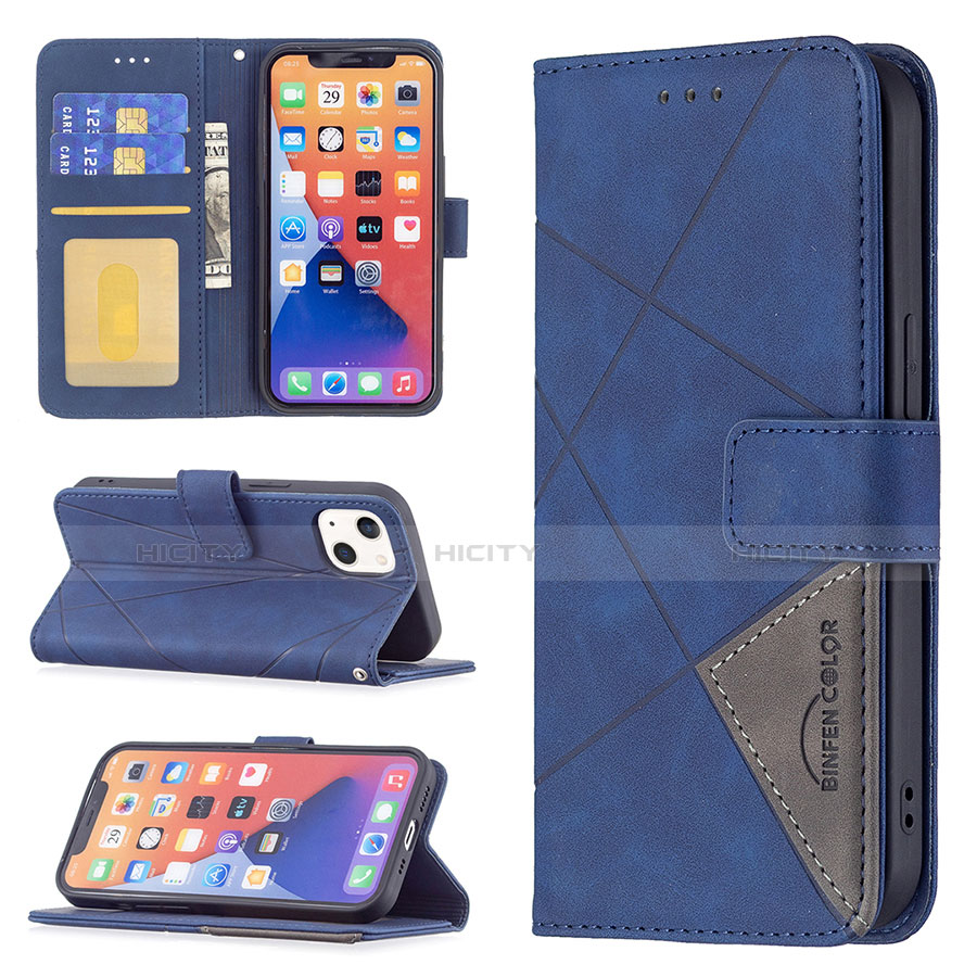 Handytasche Stand Schutzhülle Flip Leder Hülle Modisch Muster L06 für Apple iPhone 13 Blau