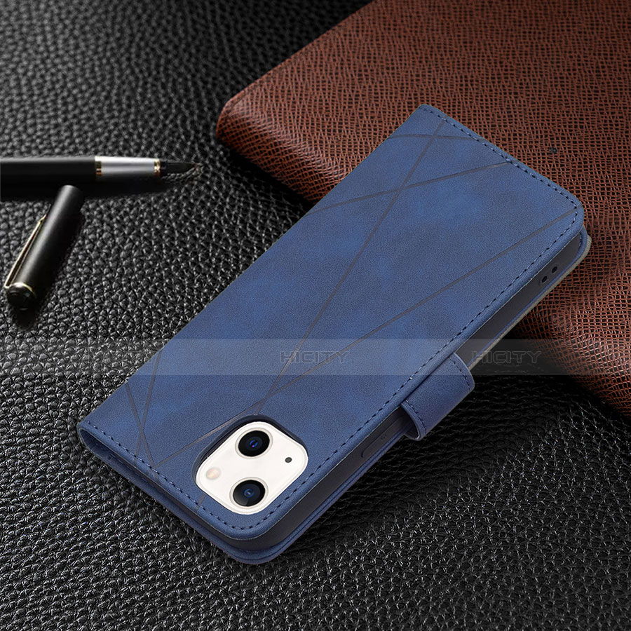 Handytasche Stand Schutzhülle Flip Leder Hülle Modisch Muster L06 für Apple iPhone 13 Blau