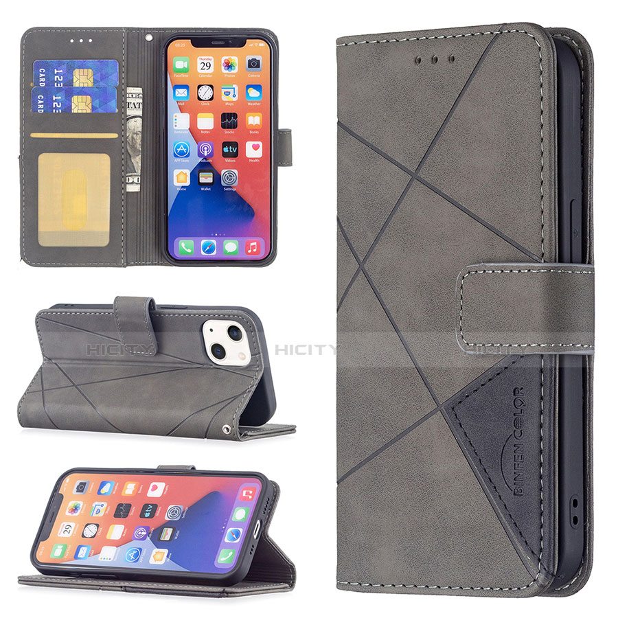 Handytasche Stand Schutzhülle Flip Leder Hülle Modisch Muster L06 für Apple iPhone 13 Grau