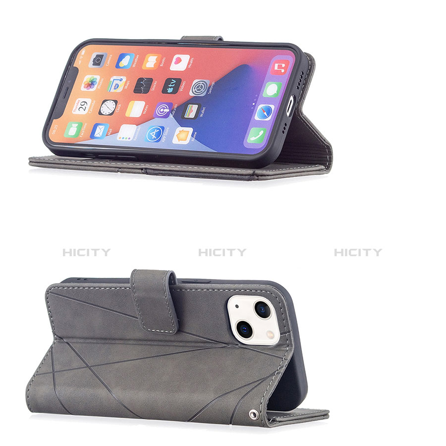 Handytasche Stand Schutzhülle Flip Leder Hülle Modisch Muster L06 für Apple iPhone 13 Grau