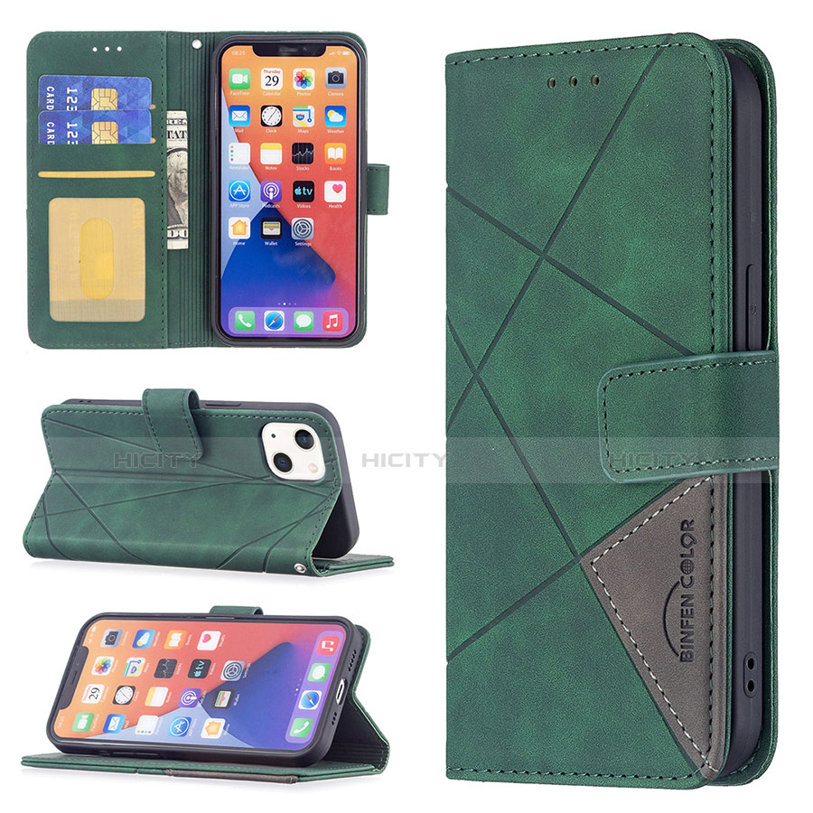 Handytasche Stand Schutzhülle Flip Leder Hülle Modisch Muster L06 für Apple iPhone 13 Grün