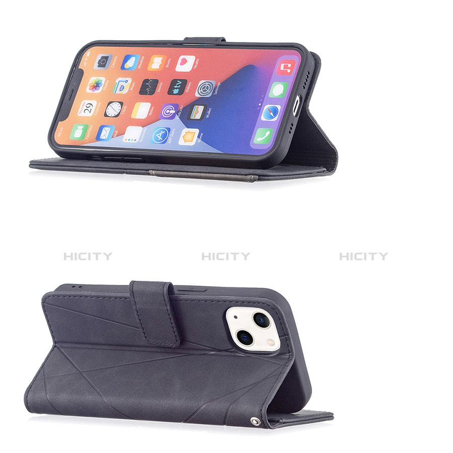 Handytasche Stand Schutzhülle Flip Leder Hülle Modisch Muster L06 für Apple iPhone 13 Mini Schwarz