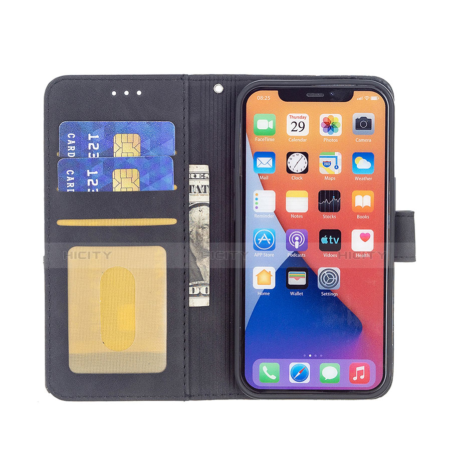 Handytasche Stand Schutzhülle Flip Leder Hülle Modisch Muster L06 für Apple iPhone 13 Mini Schwarz