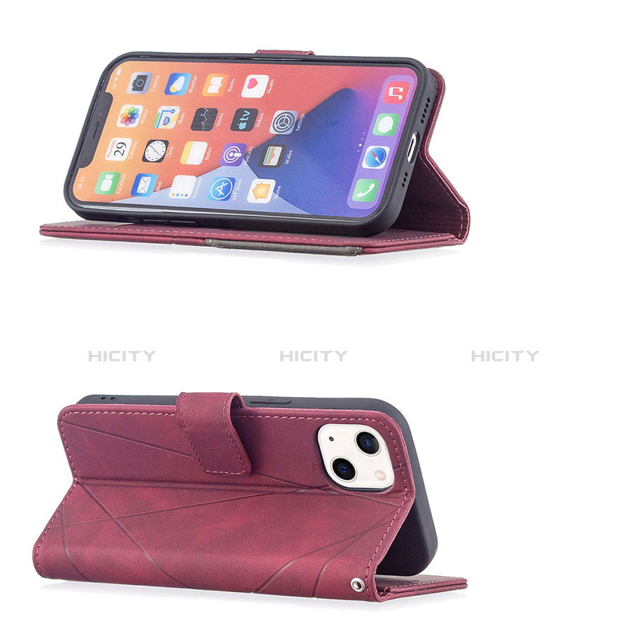 Handytasche Stand Schutzhülle Flip Leder Hülle Modisch Muster L06 für Apple iPhone 13 Rot