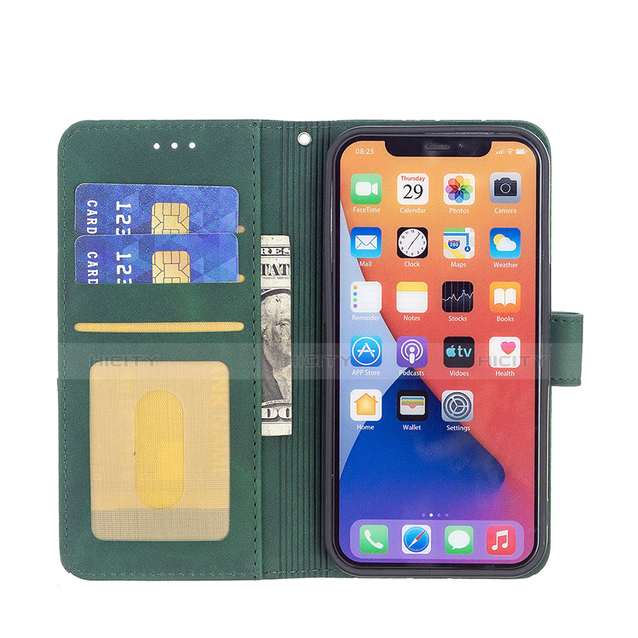 Handytasche Stand Schutzhülle Flip Leder Hülle Modisch Muster L06 für Apple iPhone 14 Plus Grün