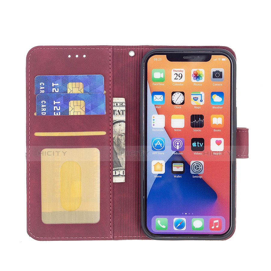 Handytasche Stand Schutzhülle Flip Leder Hülle Modisch Muster L06 für Apple iPhone 14 Plus Rot groß