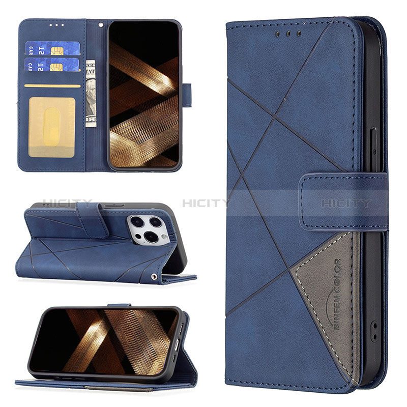 Handytasche Stand Schutzhülle Flip Leder Hülle Modisch Muster L06 für Apple iPhone 14 Pro Blau groß