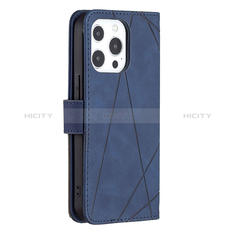 Handytasche Stand Schutzhülle Flip Leder Hülle Modisch Muster L06 für Apple iPhone 14 Pro Blau groß