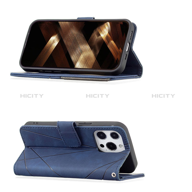 Handytasche Stand Schutzhülle Flip Leder Hülle Modisch Muster L06 für Apple iPhone 14 Pro Blau groß