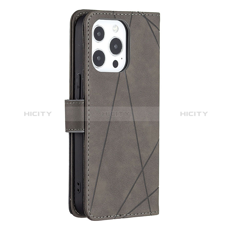 Handytasche Stand Schutzhülle Flip Leder Hülle Modisch Muster L06 für Apple iPhone 14 Pro Grau groß