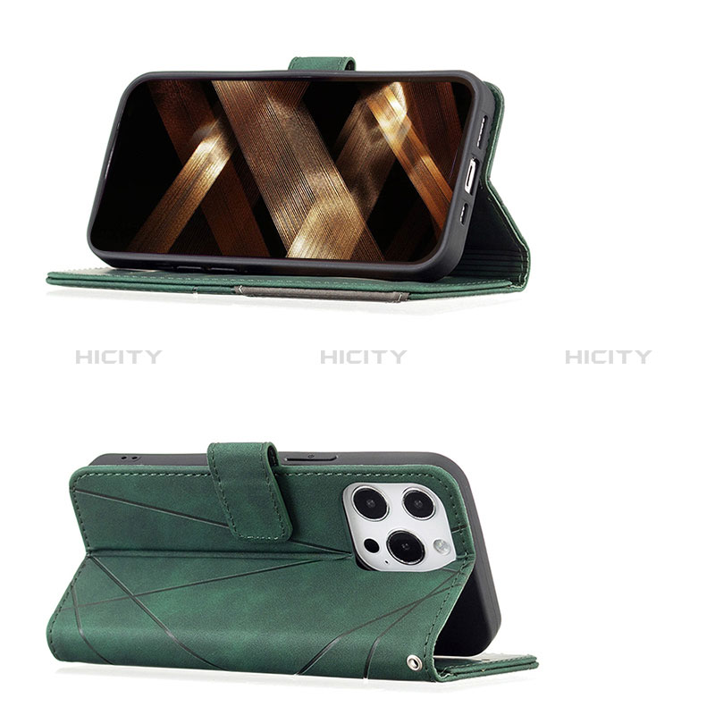 Handytasche Stand Schutzhülle Flip Leder Hülle Modisch Muster L06 für Apple iPhone 14 Pro Grün